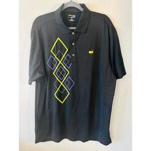 Masters Tech‎ Golf Polo Shirt Black Argyle Graphic Performance Fit SZ XL